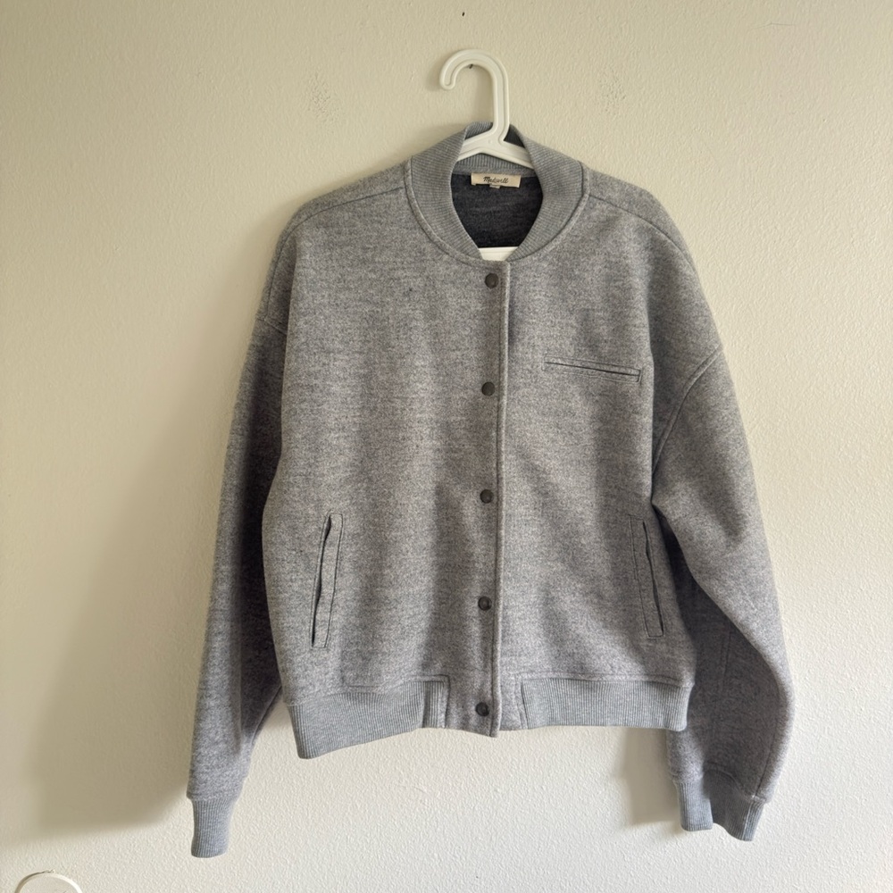 Madewell Gray Wool Bomber Jacket